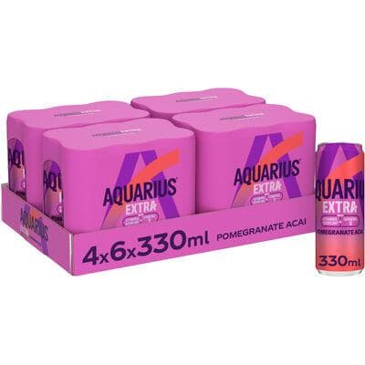 AQUARIUS EXTRA POMEGRANATE ACAI SLEEK CANS 33CL 6-PACK
