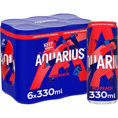 AQUARIUS RED PEACH SLEEK CANS 33CL 6-PACK